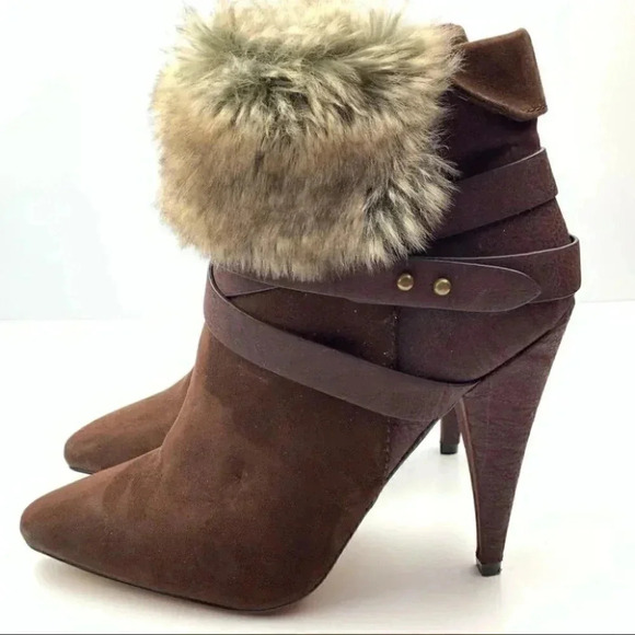Express ankle booties 7 brown faux suede faux fur - Picture 4 of 10